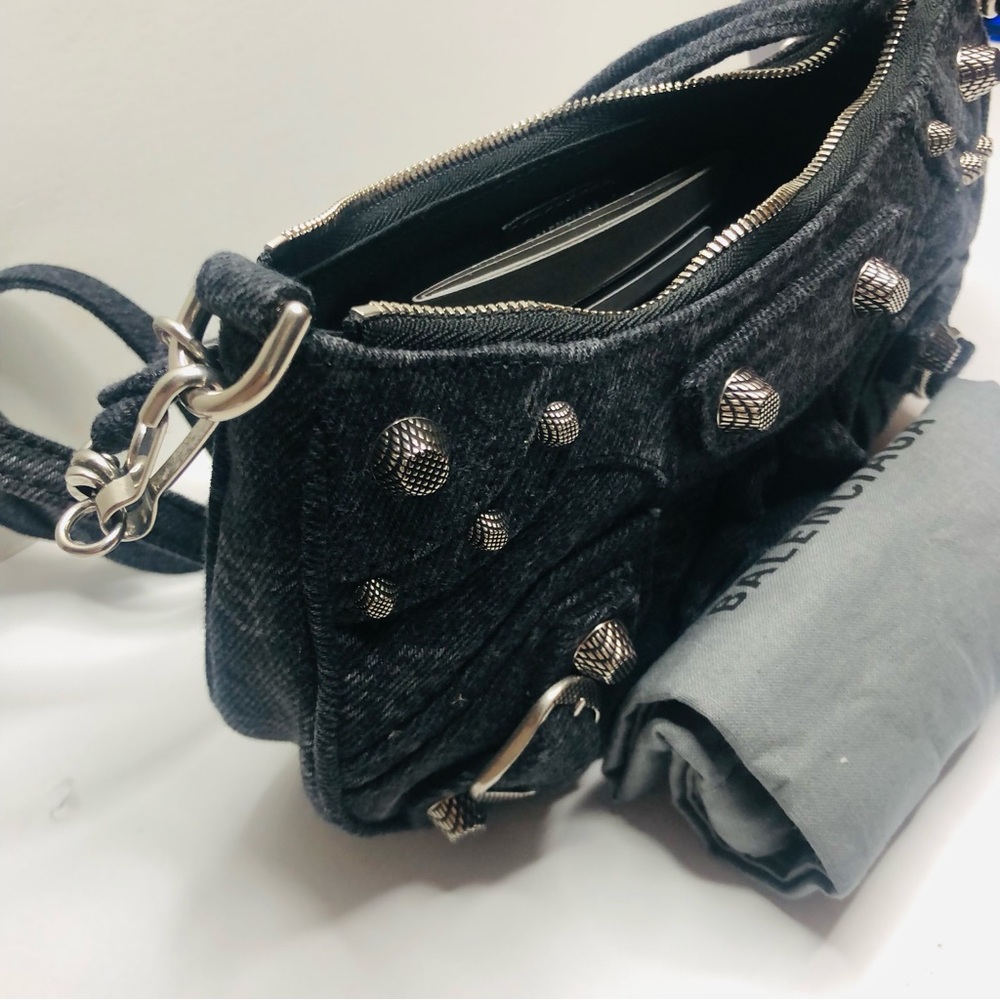 BALENCIAGA LE CAGOLE DENIM MINI BAG W/ CHAIN & STRAP - Picture 8 of 14
